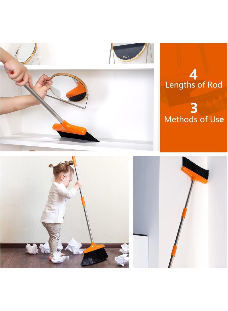 LODROC Dustpan and Brush Set Long Handled – Broom and Dustpan Set Reduce Bending Tall Lobby Dustpan and Sweeping Brush (Black-orange) - Image 5